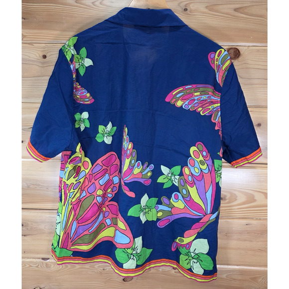 Mr Turk Floral Butterfly Vibrant Short Sleeve Button Shirt Men XL Summer Beach - Picture 3 of 11